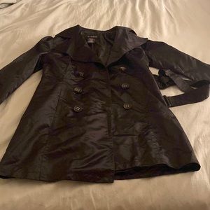 Double breasted black trench coat